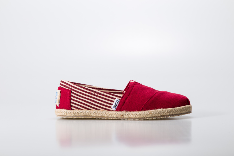 台灣Toms經典紅色小條紋麻底女鞋