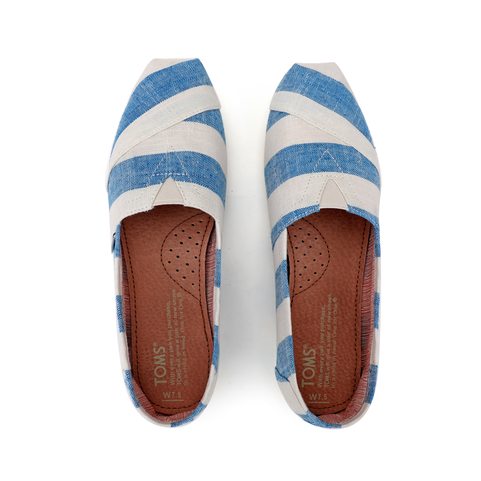 Toms 台灣新款藍白寬條紋帆布女鞋