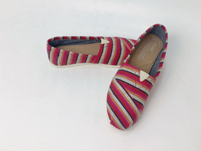 TOMS 台灣新款時尚紅白條紋帆布女鞋