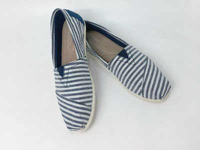 Toms台灣新款時尚白藍條紋帆布女鞋