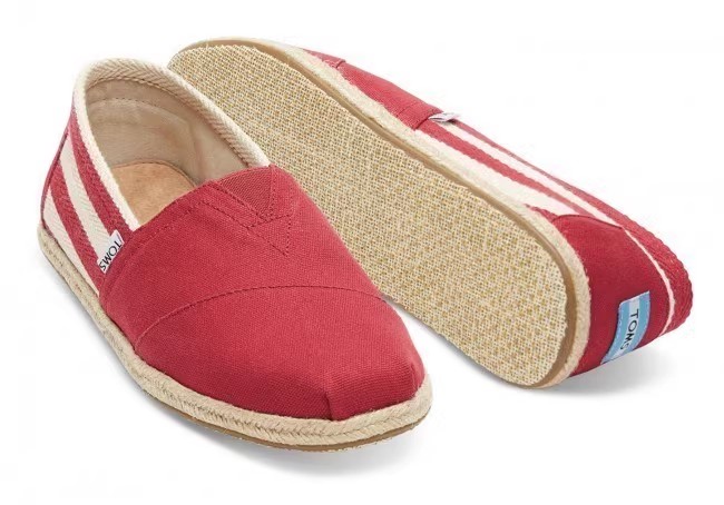 台灣Toms經典紅色大條紋麻底女鞋