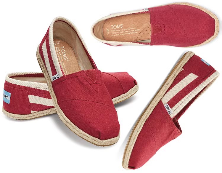 台灣Toms經典紅色大條紋麻底女鞋